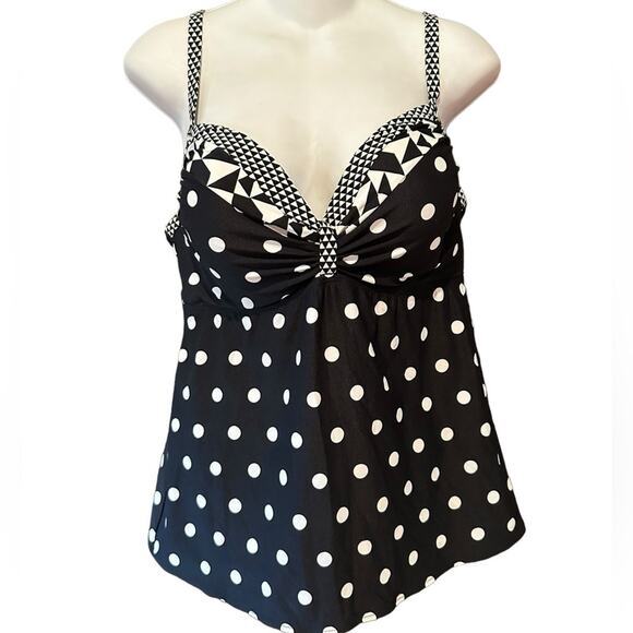 Coco Reef Black/White Polka Dot Women’s 36/38D Padded Tankini Swimsuit Top Only - Picture 1 of 8